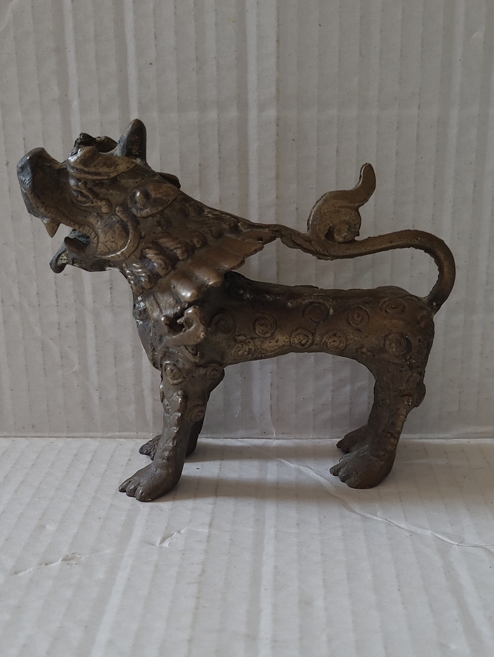 Vintage Cast Brass Asian Guardian Mythical Lion Sculpture